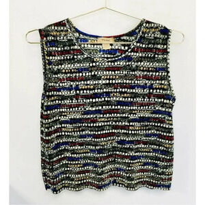 Vintage Plissé Women's Multi-Color Sleeveless Geometric Cropped Tank Top Large